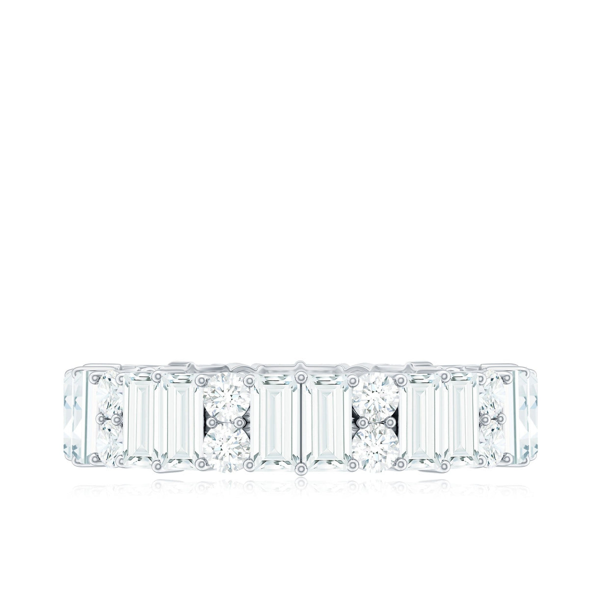 Round and Baguette Cut Moissanite Eternity Wedding Band