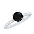 Round Black Onyx Engagement Ring with Diamond Side Stones