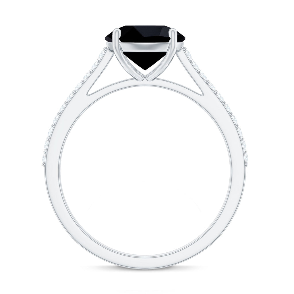 Round Cut Black Onyx Engagement Ring with Diamond Side Stones