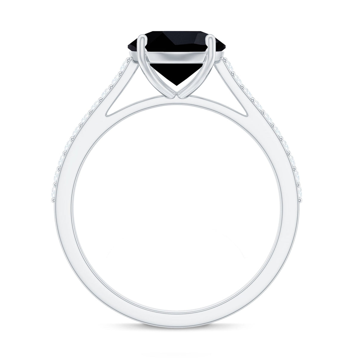 Round Cut Black Onyx Engagement Ring with Diamond Side Stones