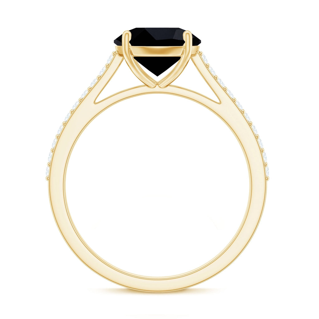 Round Cut Black Onyx Engagement Ring with Diamond Side Stones