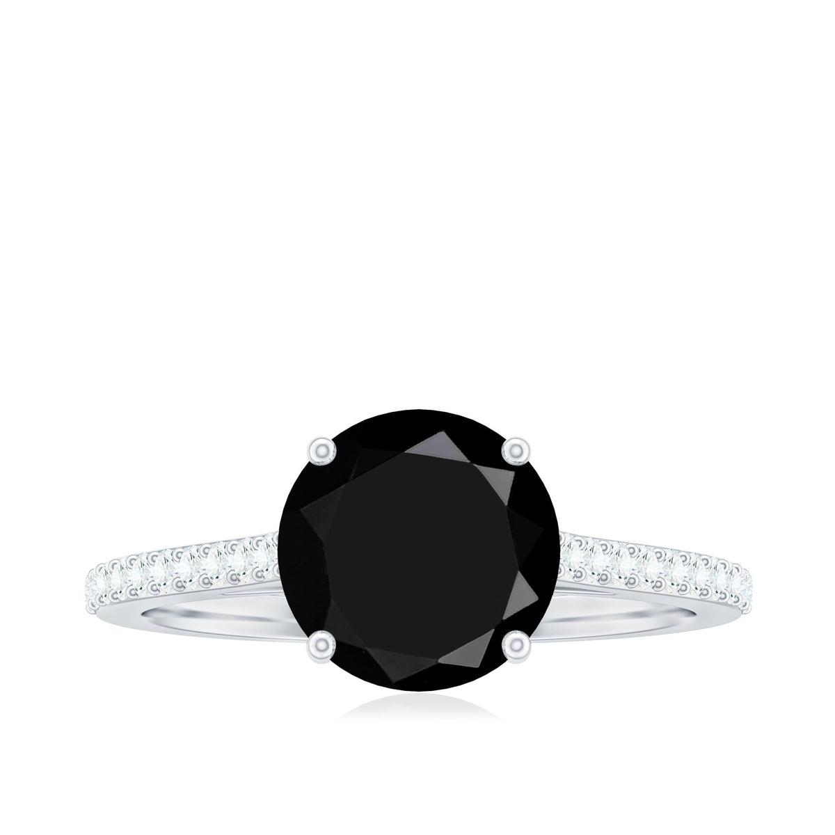 Round Cut Black Onyx Engagement Ring with Diamond Side Stones