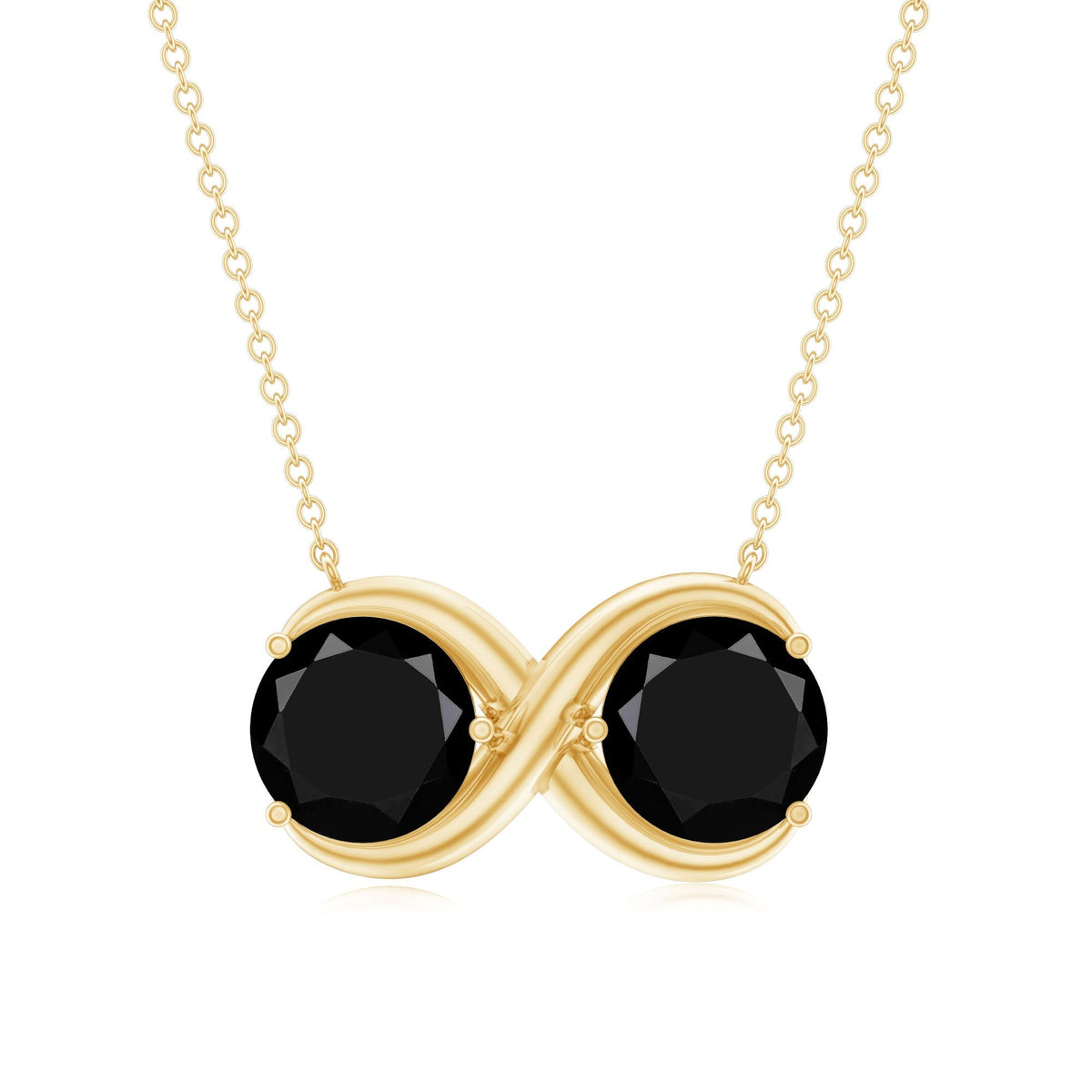 Round Cut Black Spinel Two Stone Infinity Necklace