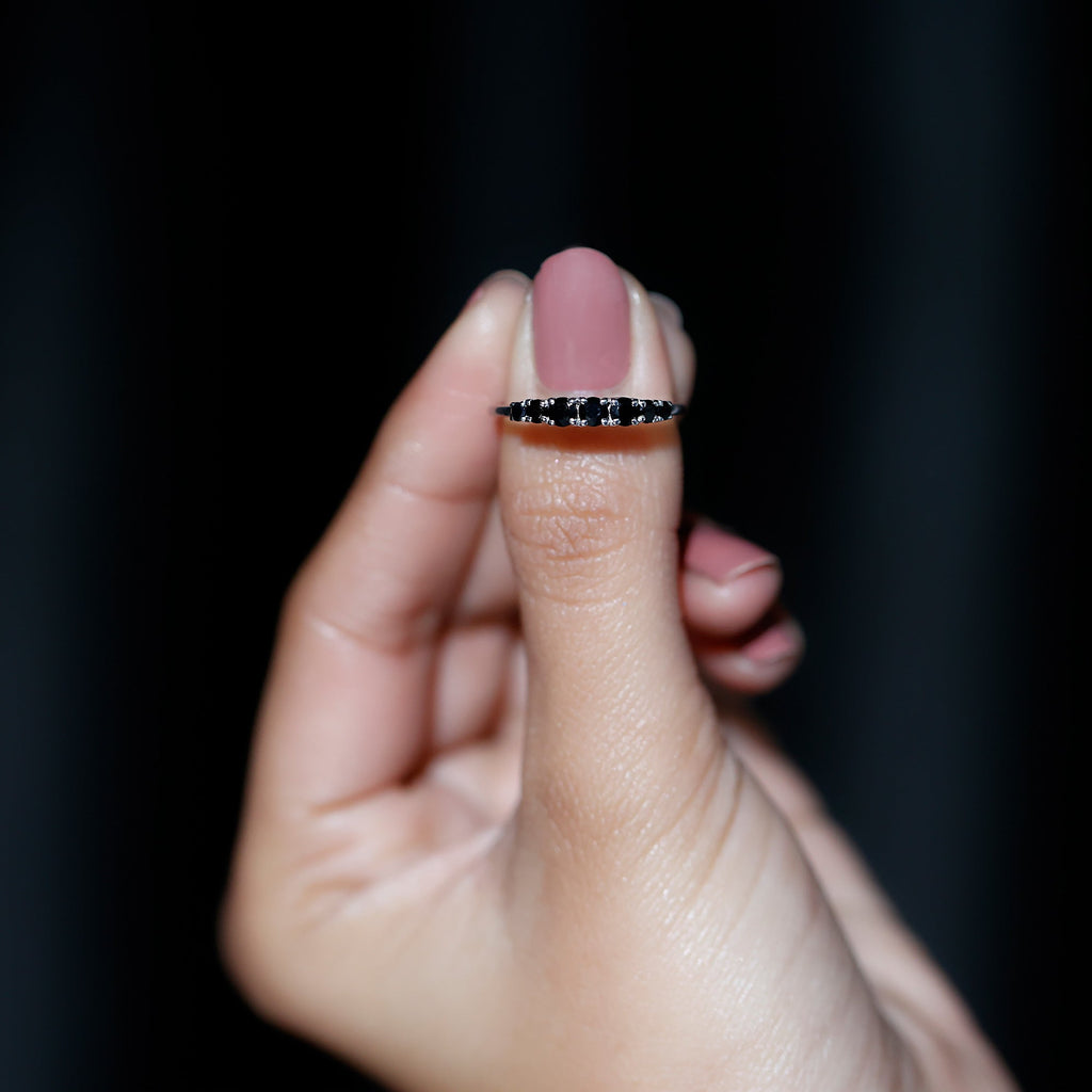 Round Cut Graduated Black Onyx Half Eternity Ring