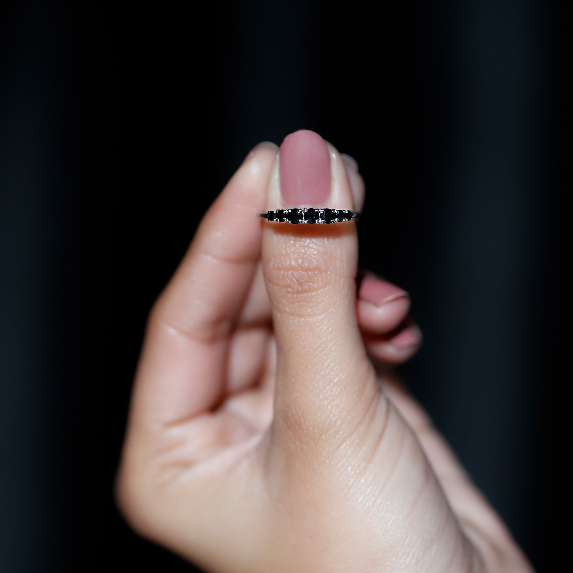 Round Cut Graduated Black Onyx Half Eternity Ring