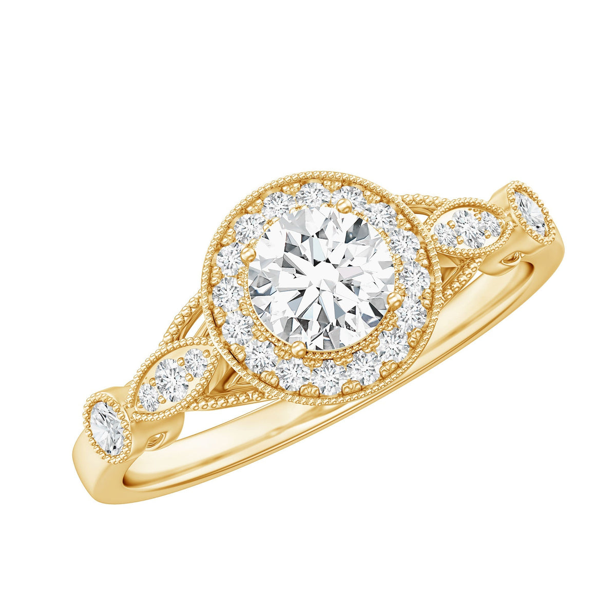 Round Cut Moissanite Antique Engagement Ring