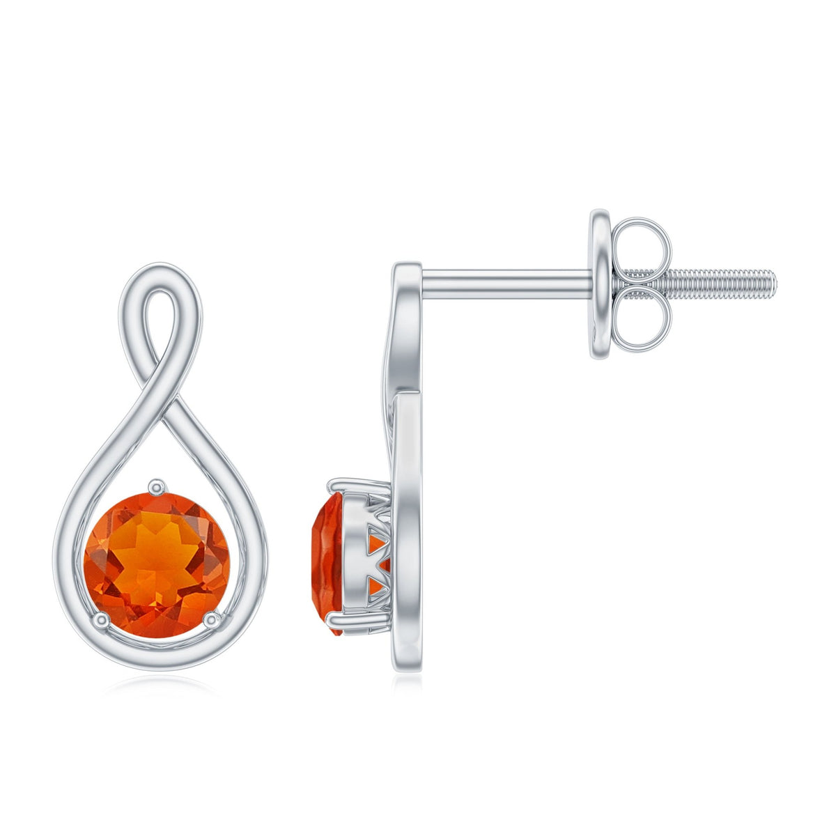 Round Cut Solitaire Fire Opal Infinity Stud Earrings