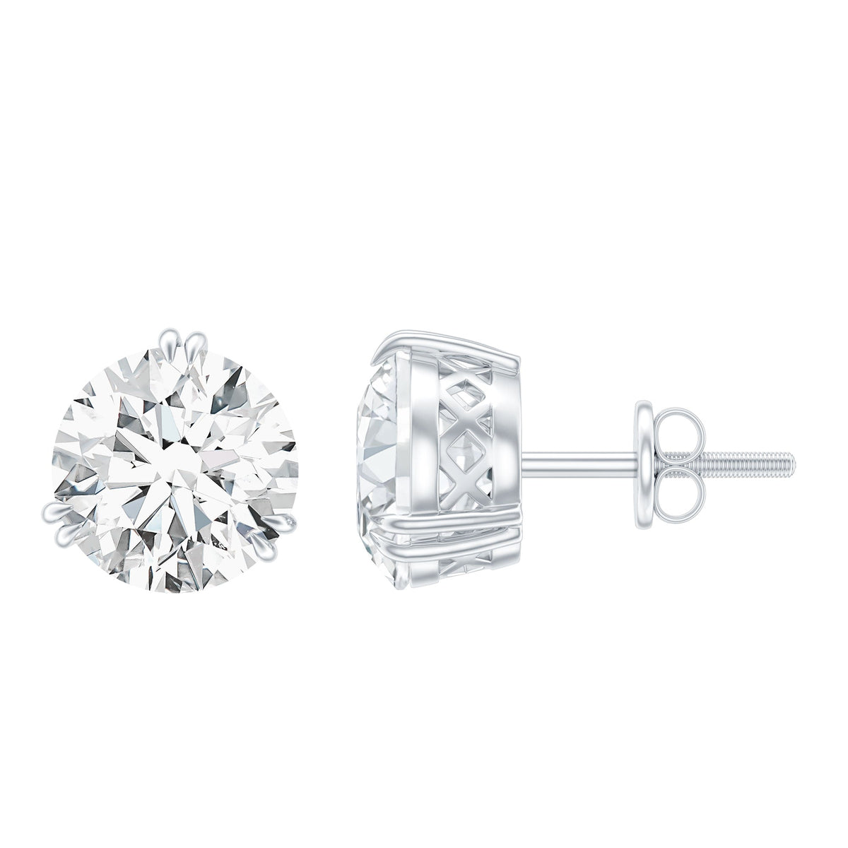 Round Diamond Studs - 4 Carat Classic Screw Back Earrings | Secure Everyday Wear