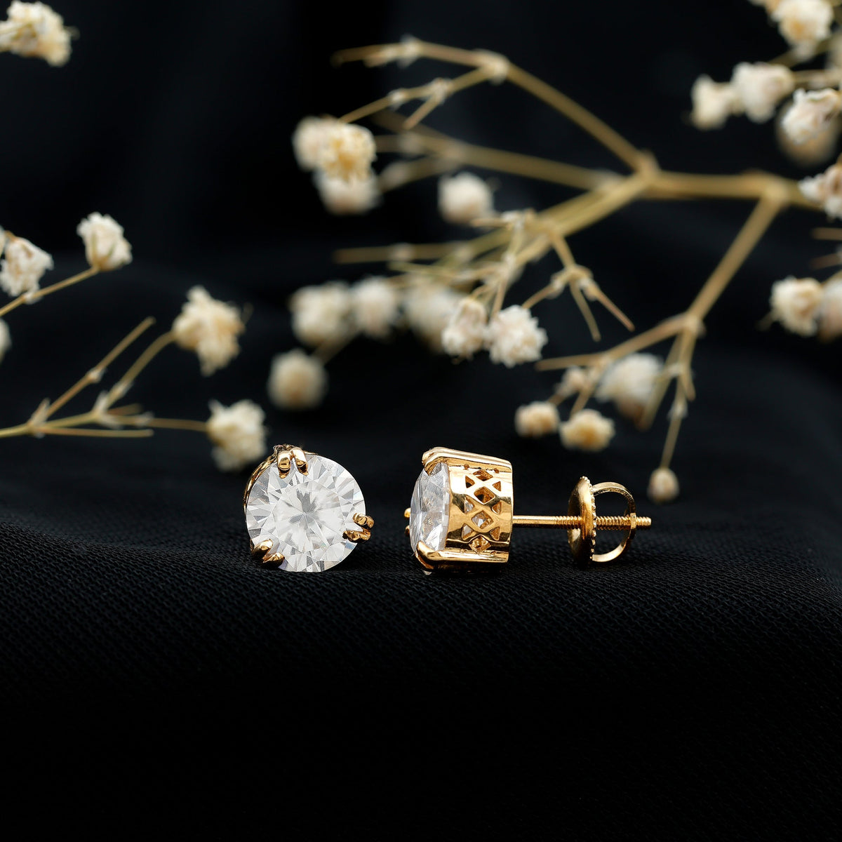 Round Diamond Studs - 4 Carat Classic Screw Back Earrings | Secure Everyday Wear