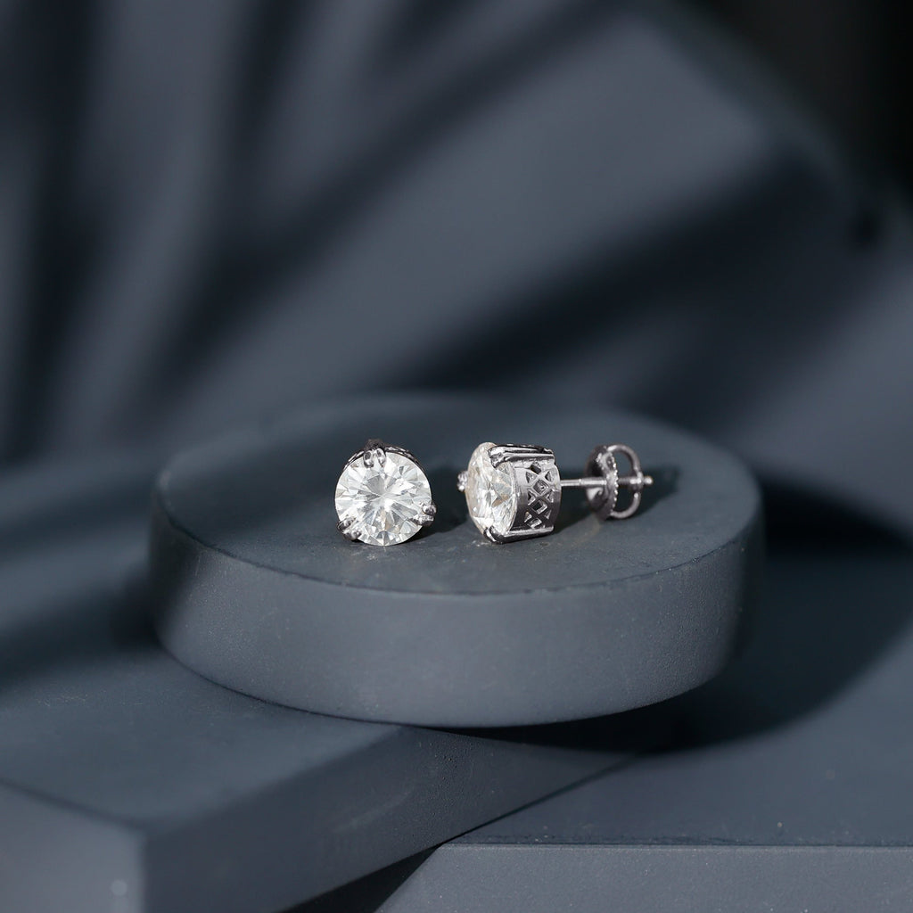 Round Diamond Studs - 4 Carat Classic Screw Back Earrings | Secure Everyday Wear