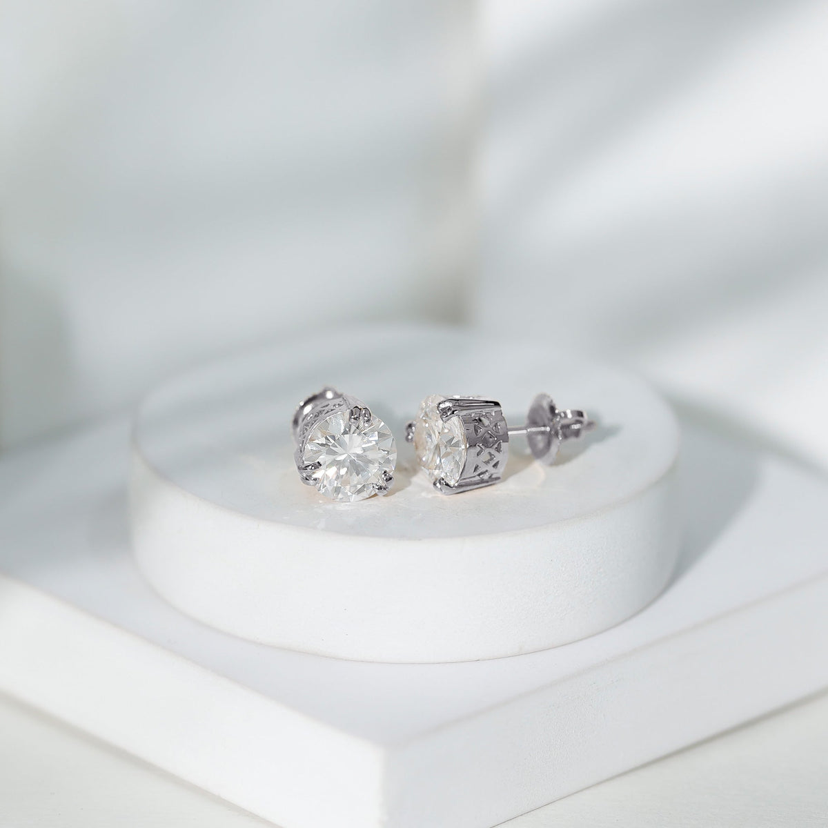 Round Diamond Studs - 4 Carat Classic Screw Back Earrings | Secure Everyday Wear