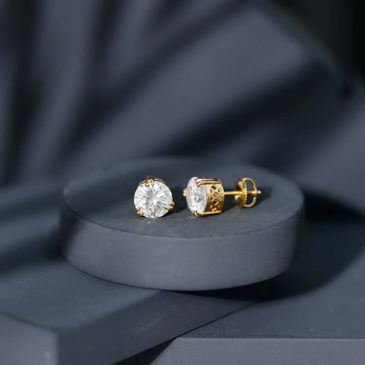 Round Diamond Studs - 4 Carat Classic Screw Back Earrings | Secure Everyday Wear