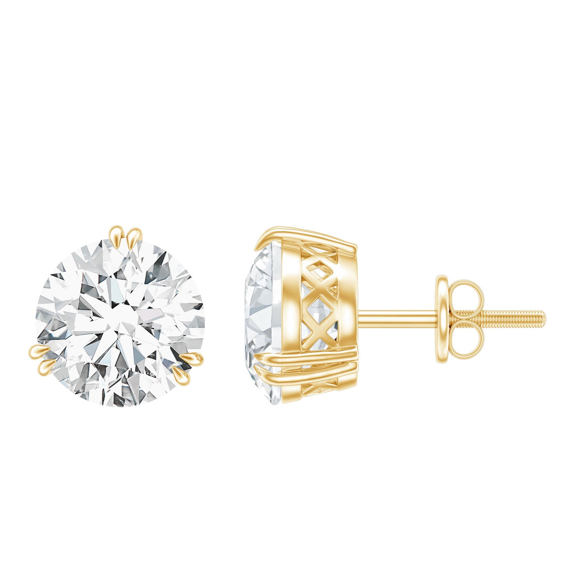 Round Diamond Studs - 4 Carat Classic Screw Back Earrings | Secure Everyday Wear
