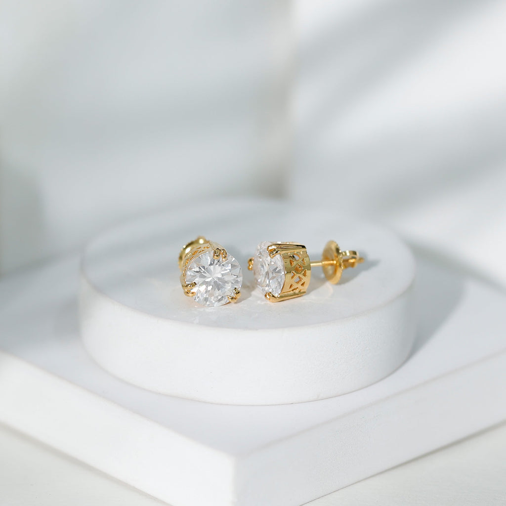 Round Diamond Studs - 4 Carat Classic Screw Back Earrings | Secure Everyday Wear