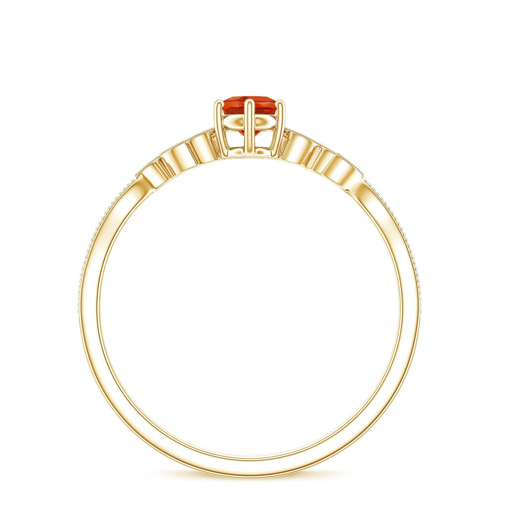 Round Fire Opal Leaf Promise Ring with Diamond