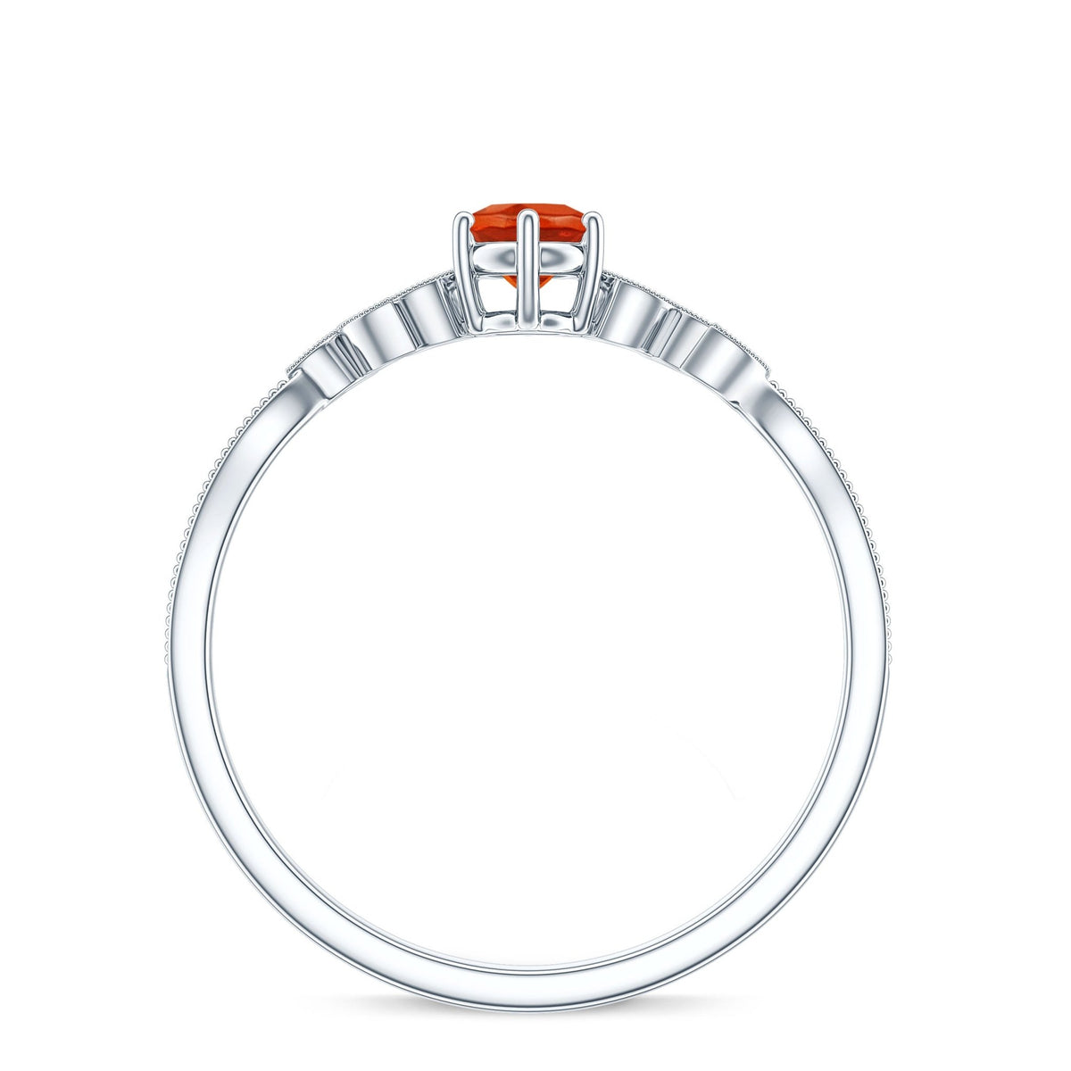Round Fire Opal Leaf Promise Ring with Diamond
