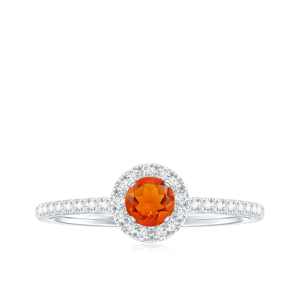 Round Fire Opal Minimal Engagement Ring with Diamond