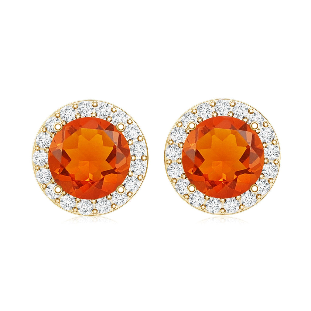 Round Fire Opal Minimal Halo Stud Earrings with Diamond