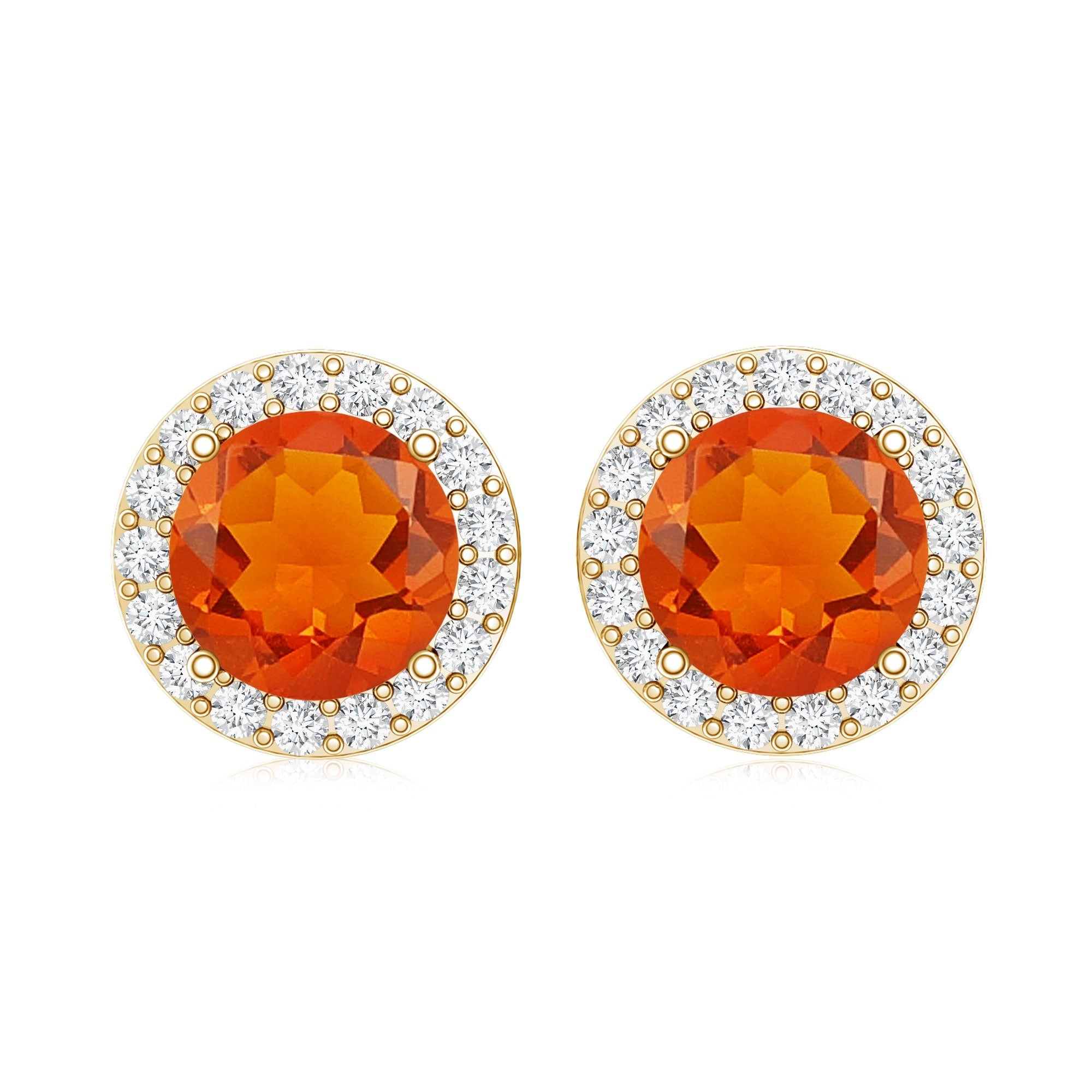 Round Fire Opal Minimal Halo Stud Earrings with Diamond