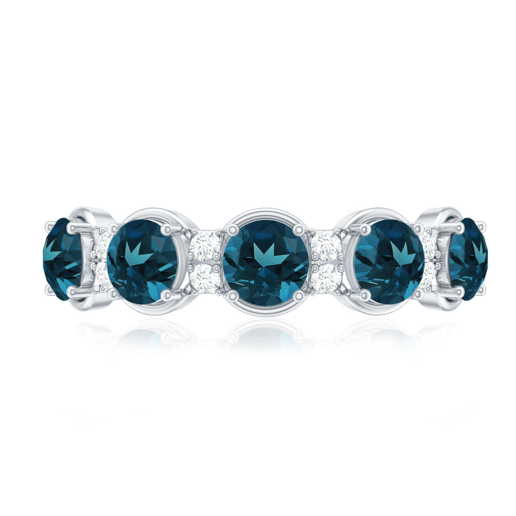 Round London Blue Topaz and Diamond Half Eternity Band