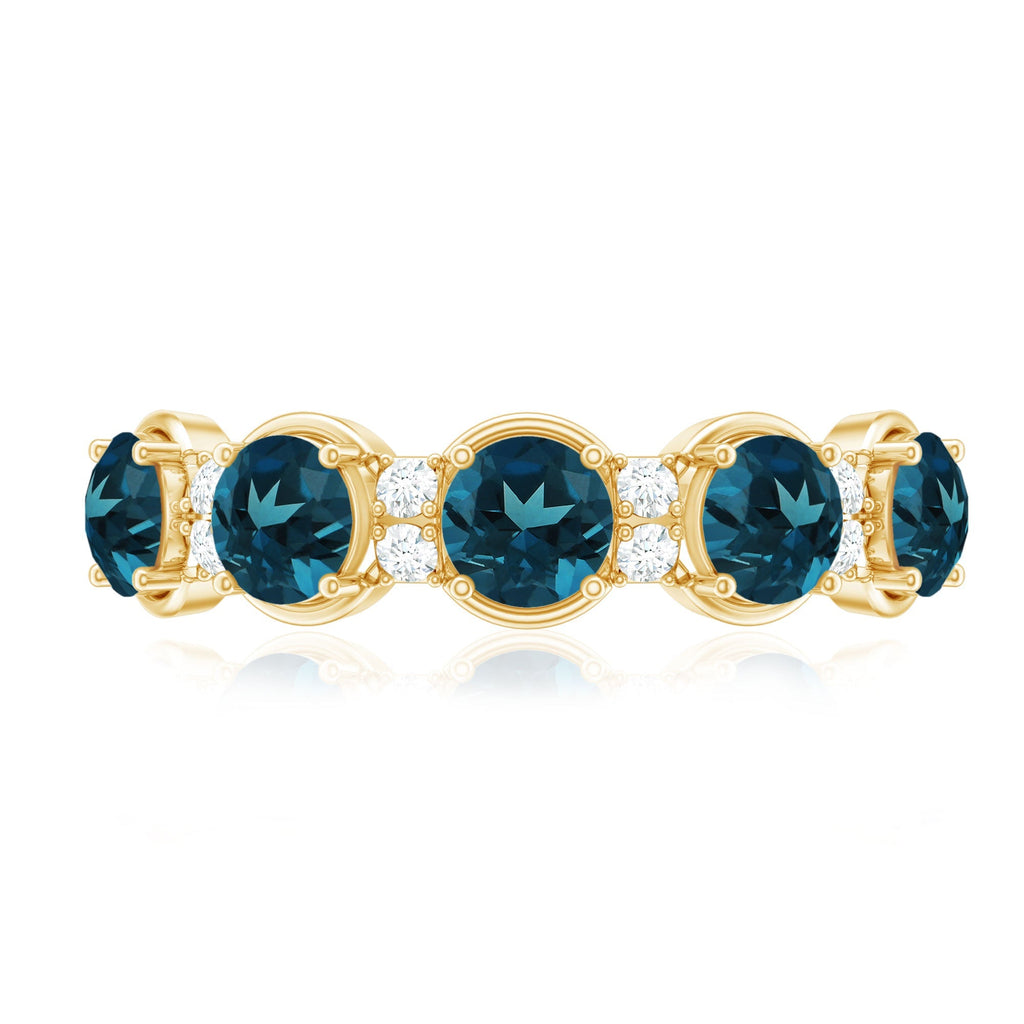 Round London Blue Topaz and Diamond Half Eternity Band