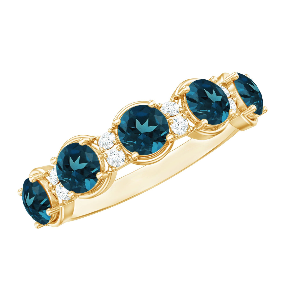 Round London Blue Topaz and Diamond Half Eternity Band