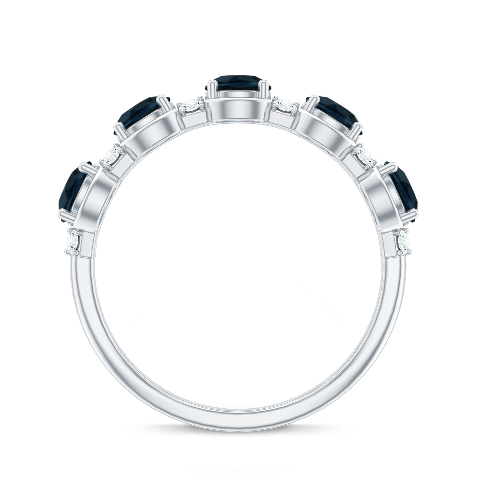 Round London Blue Topaz and Diamond Half Eternity Band