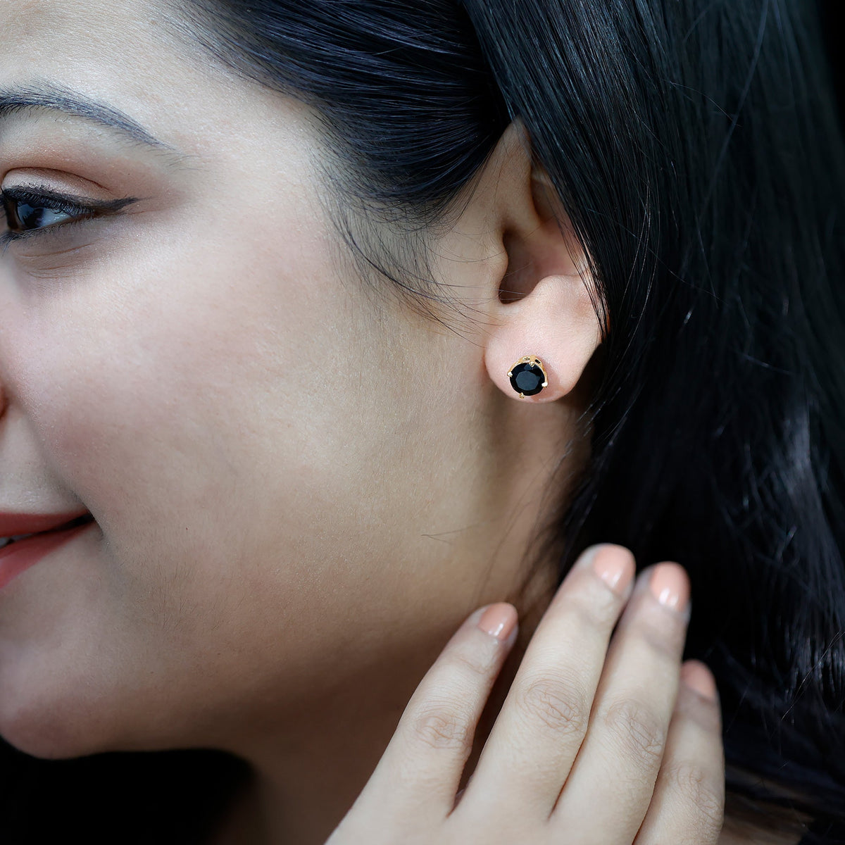 Round shape Lab Grown Black Diamond Solitaire Stud Earrings