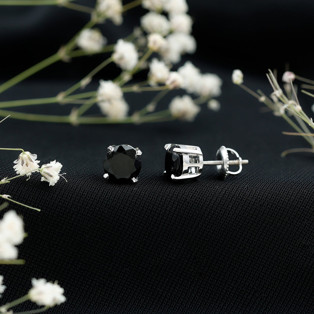 Round shape Lab Grown Black Diamond Solitaire Stud Earrings