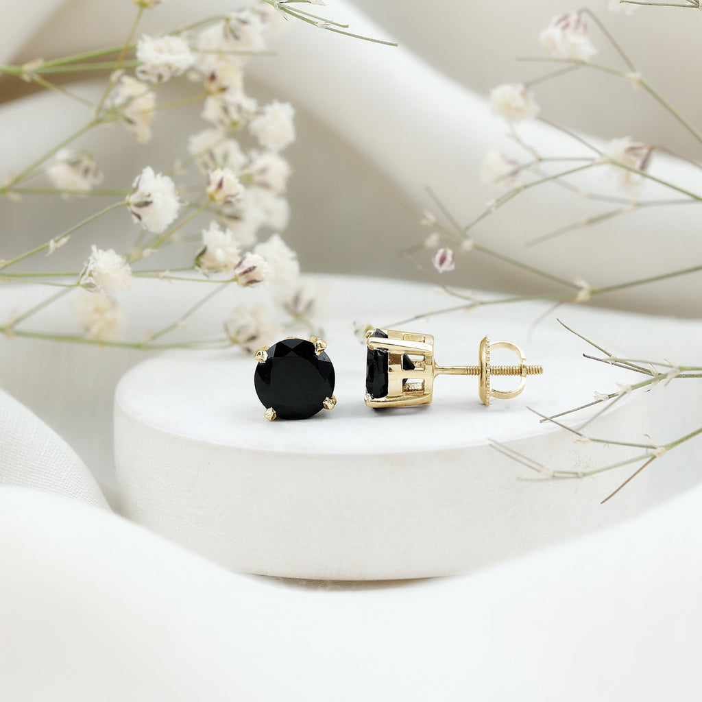 Round shape Lab Grown Black Diamond Solitaire Stud Earrings