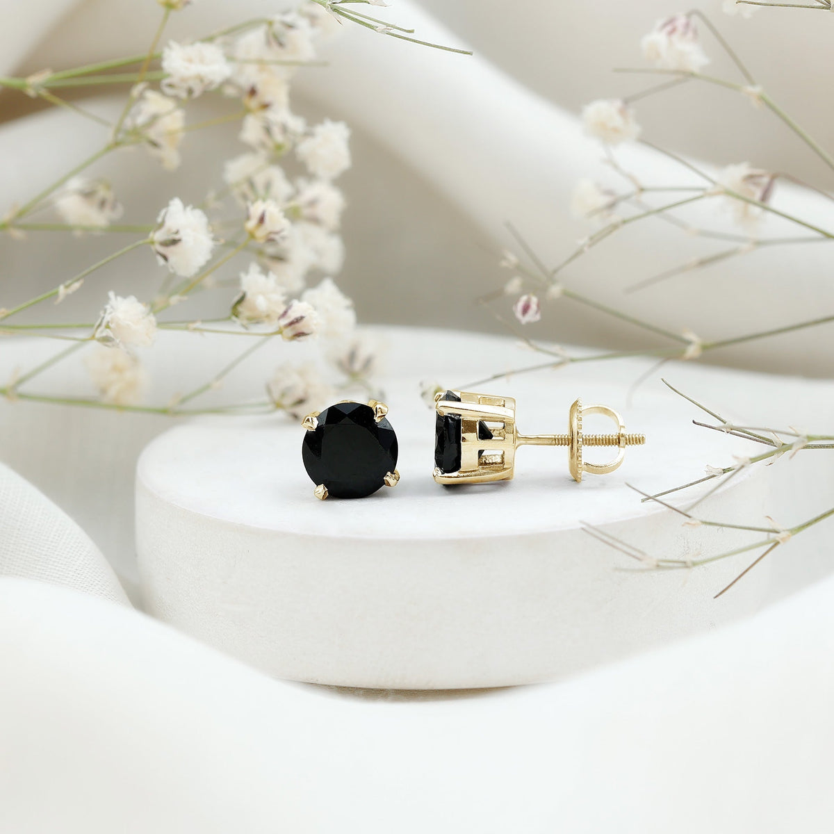 Round shape Lab Grown Black Diamond Solitaire Stud Earrings