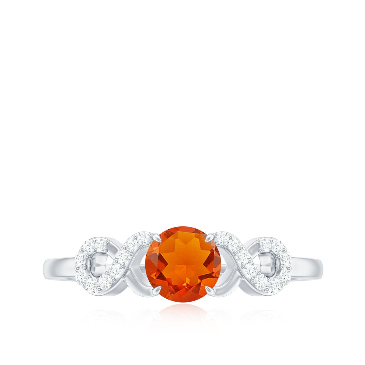 Round Shape Solitaire Fire Opal Infinity Engagement Ring with Diamond