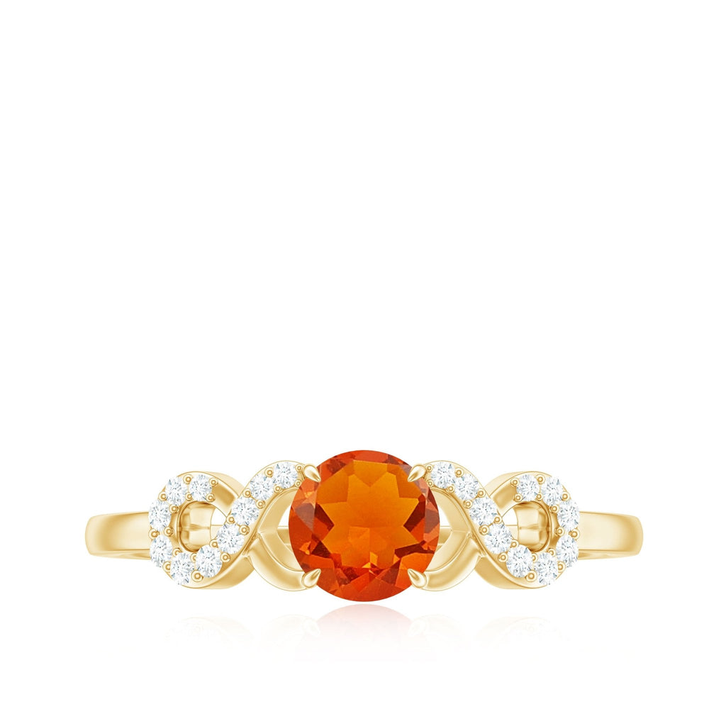 Round Shape Solitaire Fire Opal Infinity Engagement Ring with Diamond