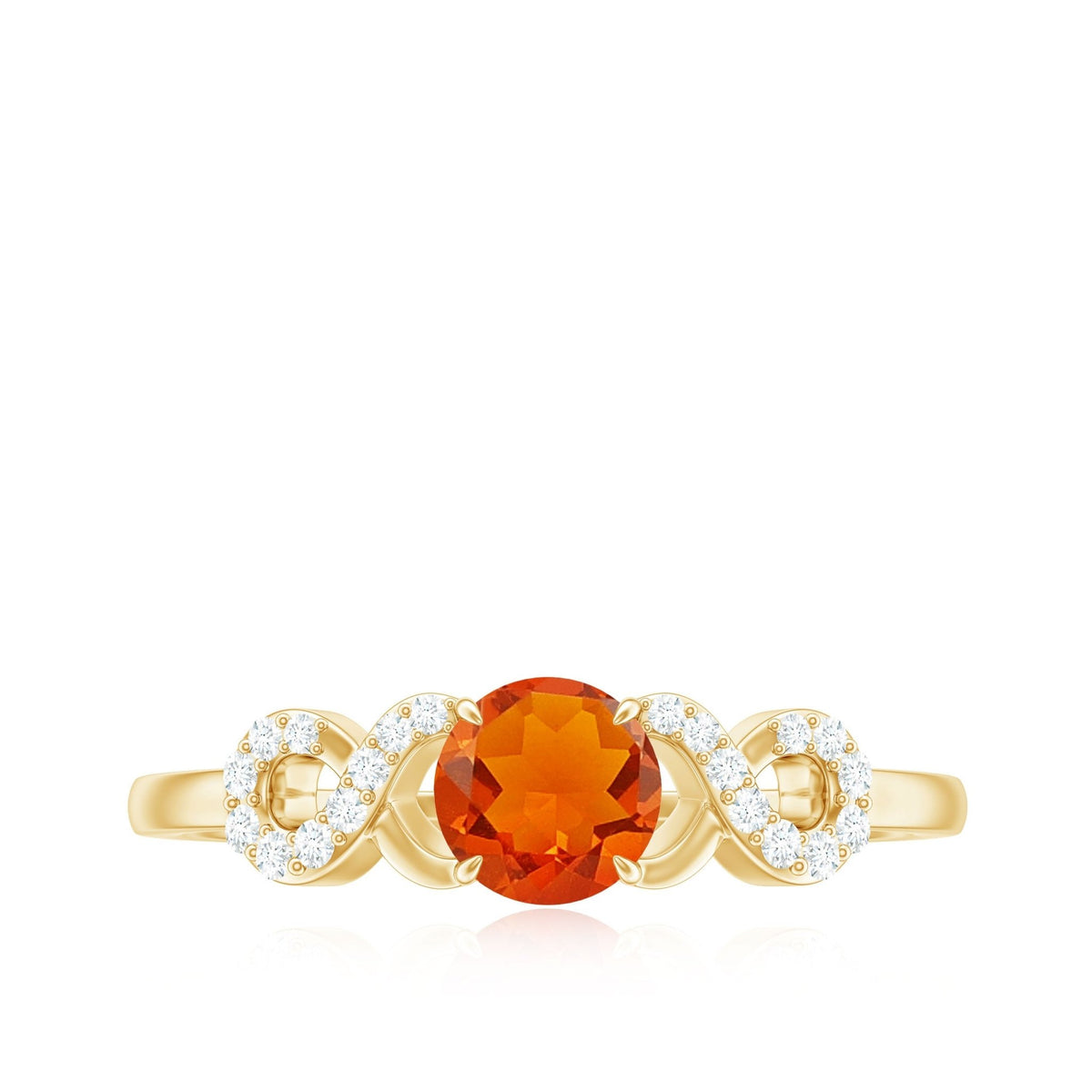 Round Shape Solitaire Fire Opal Infinity Engagement Ring with Diamond