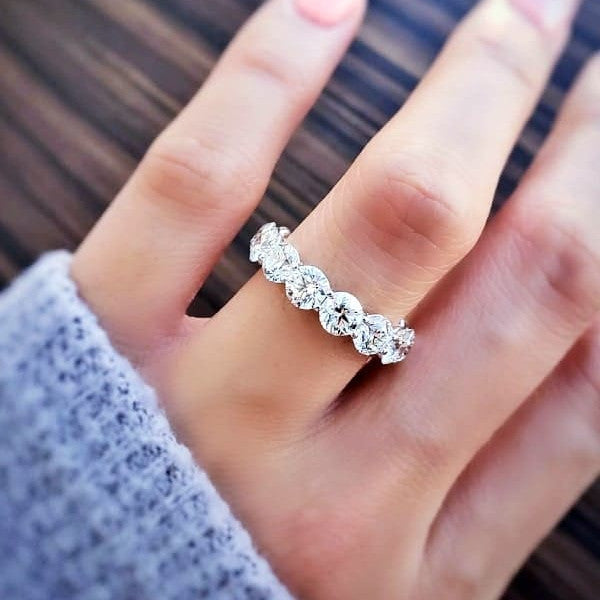 Moissanite Eternity Band – 5 Carat Round Cut Ring | 14k Gold Classic Design