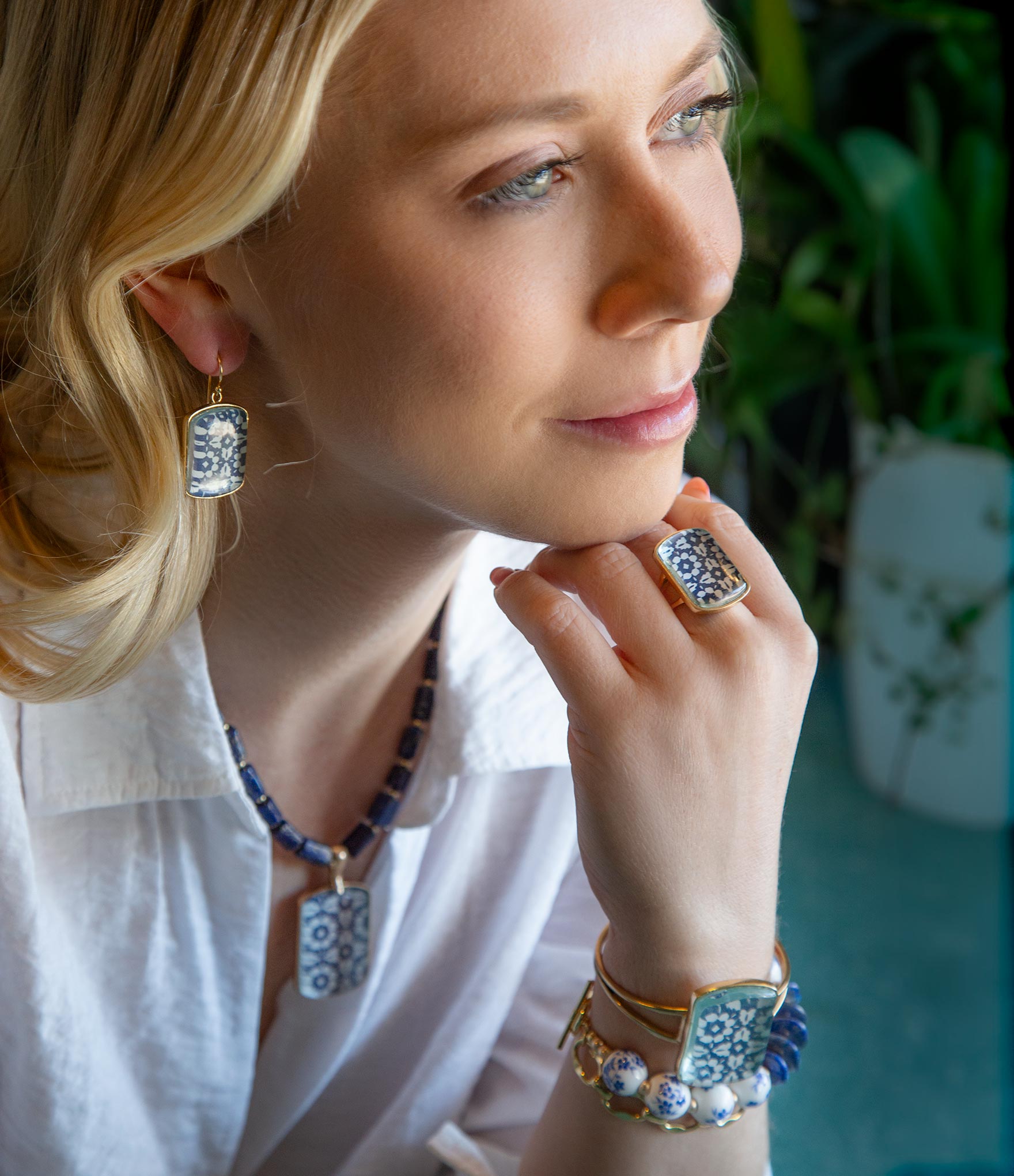 Santorini Cobalt Blue and White Golden Ring