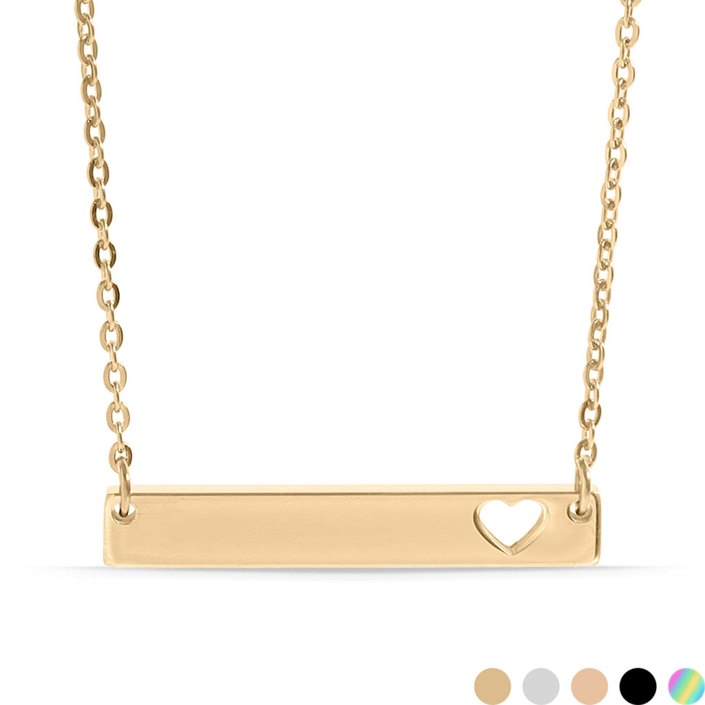 Cutout Heart Bar Necklace – Engraved Bar Jewelry | Durable Gold Stainless Steel