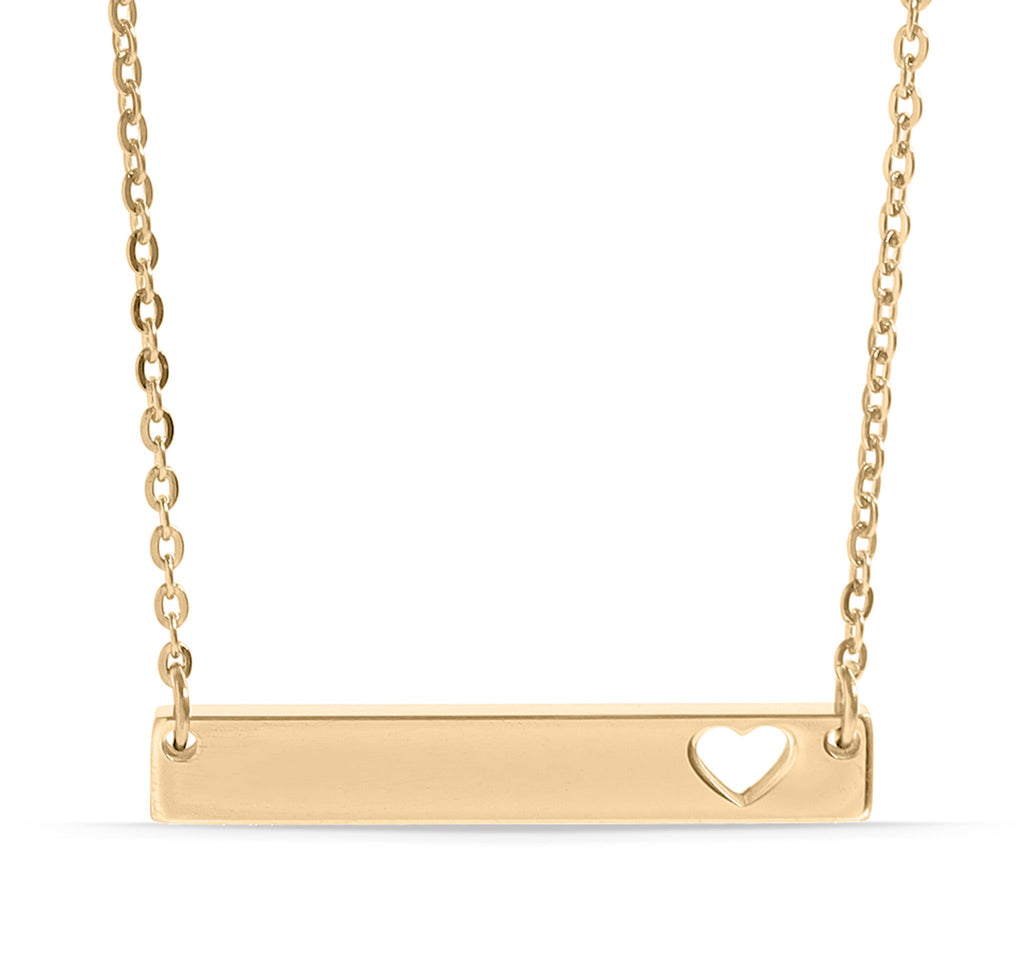Cutout Heart Bar Necklace – 18K Gold Finish Durable Stainless Steel Jewelry