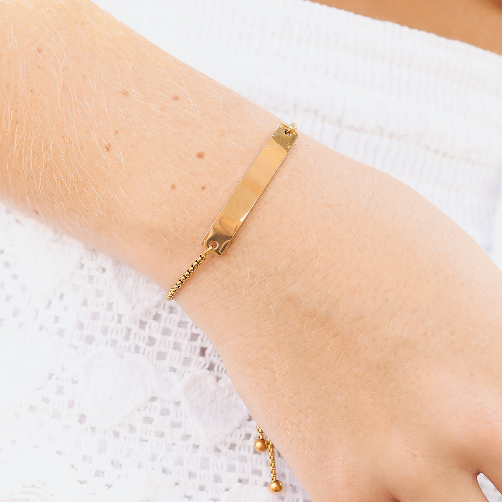 Gold Stainless Steel Bracelet – Adjustable Curved Bar With Polished Finish