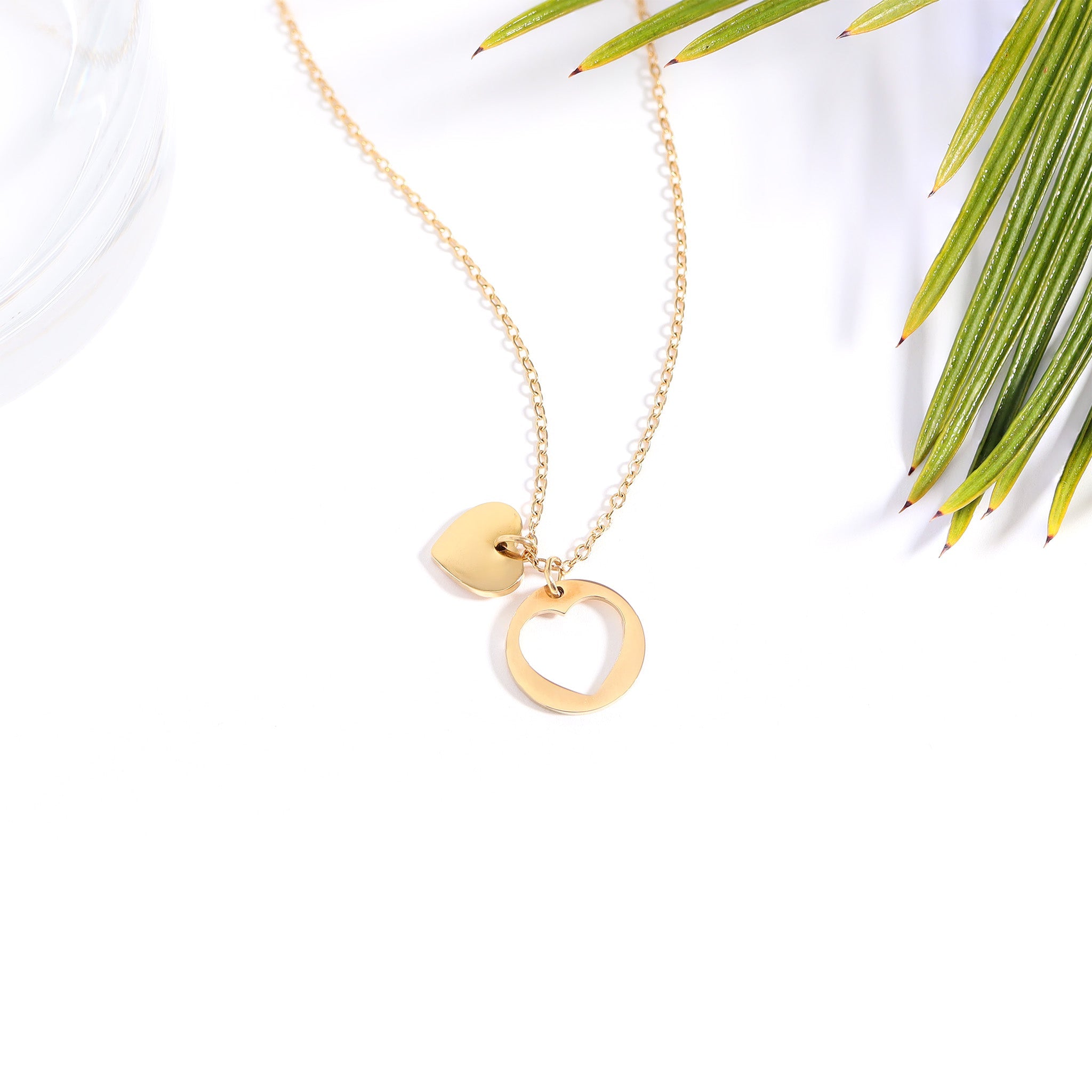 18K Gold Heart Necklace – Stainless Steel Jewelry with Heart Cutout Pendant & 2" Extension