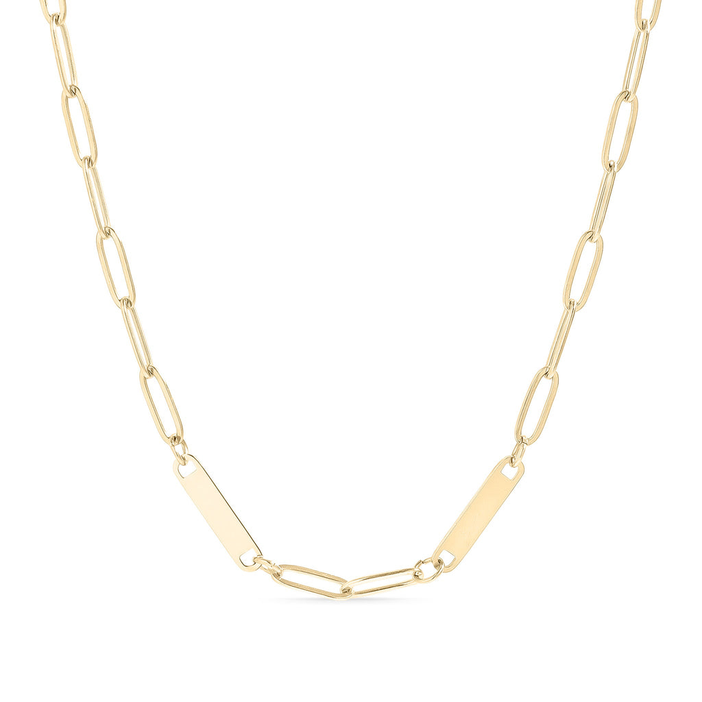 18K Gold PVD Stainless Steel Engravable Paperclip 2 Bar Necklace / SBB0312