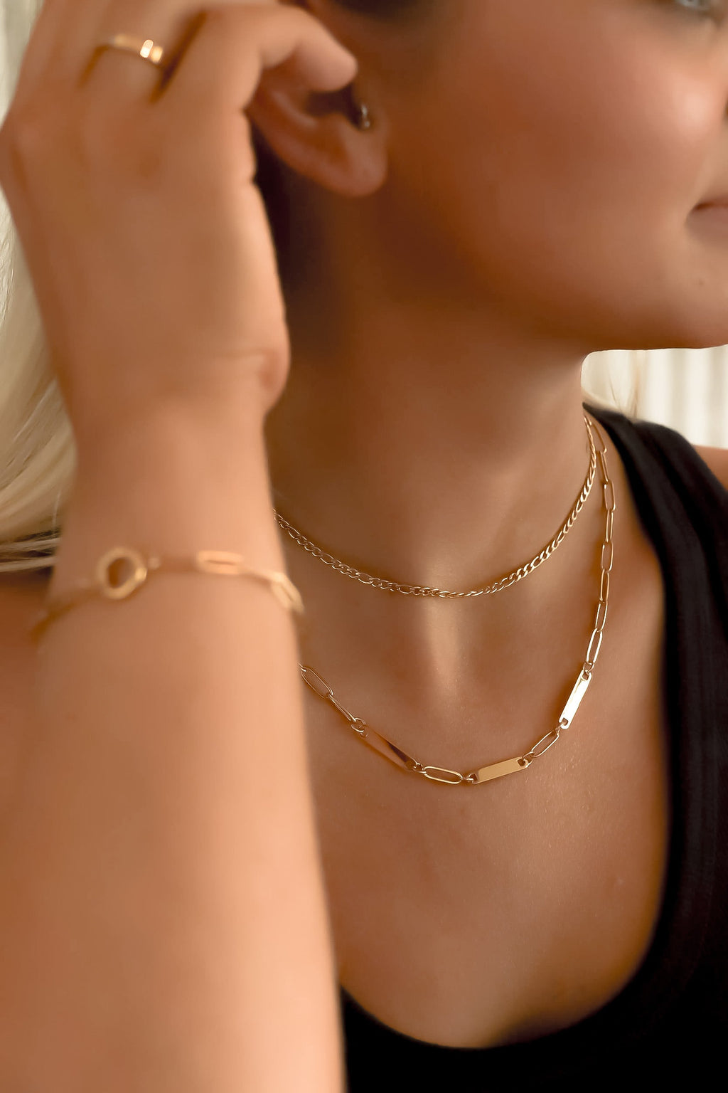18K Gold PVD Stainless Steel Engravable Paperclip 3 Bar Necklace / SBB0313
