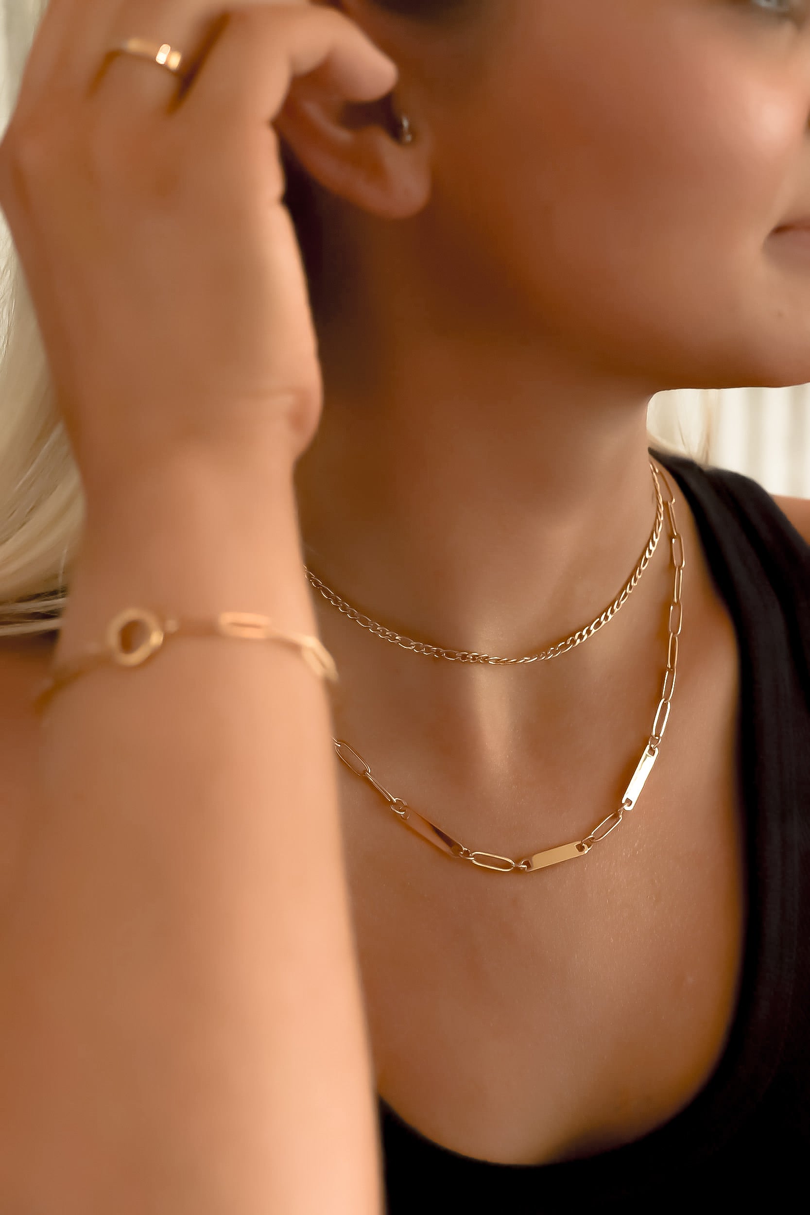 18K Gold PVD Stainless Steel Engravable Paperclip 3 Bar Necklace / SBB0313