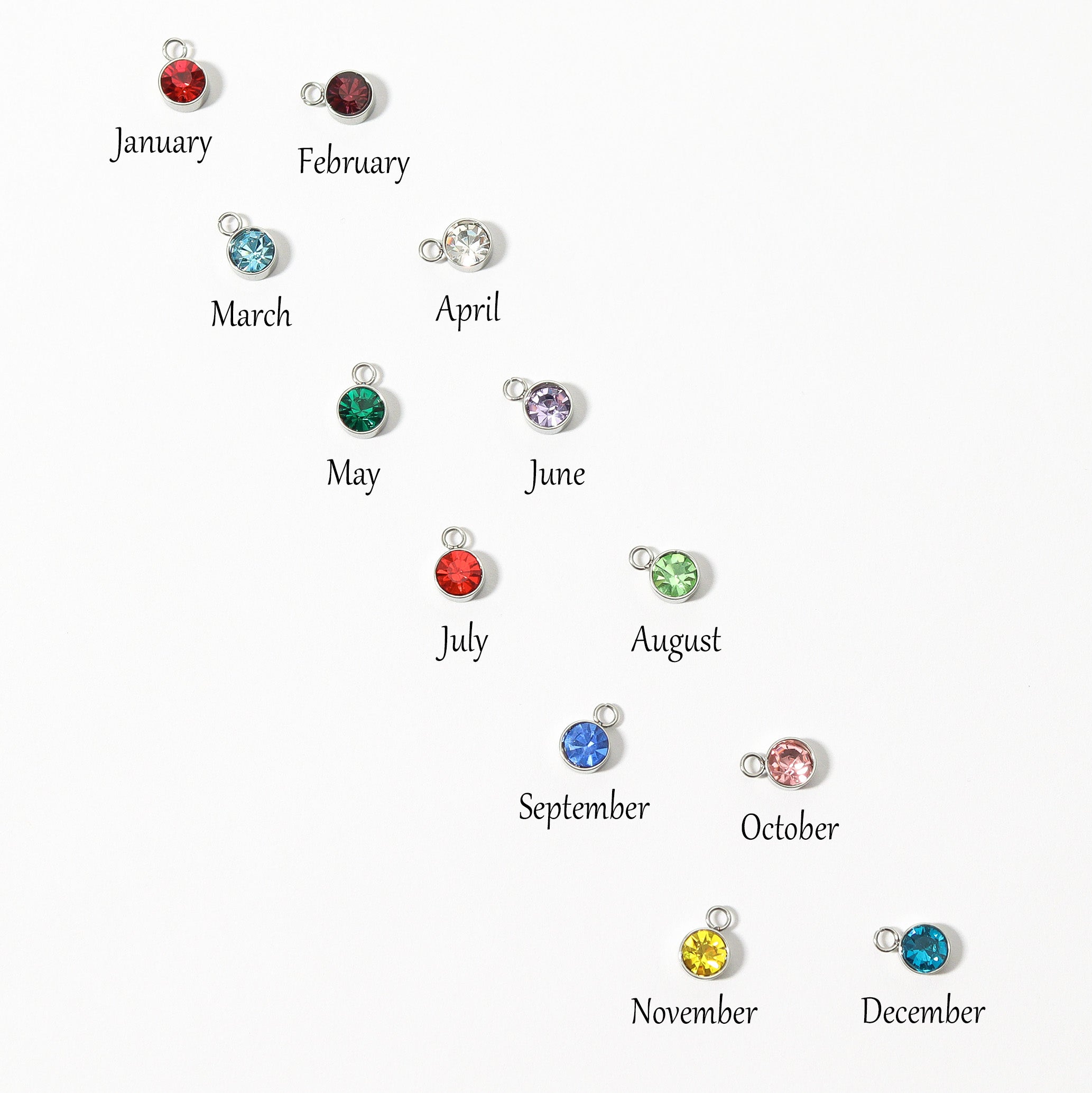 Birthstone Charm - Stainless Steel Cubic Zirconia Jewelry Accent Charm