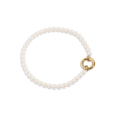 18K Gold PVD Stainless Steel Glass Pearl Charm Keeper Bracelet