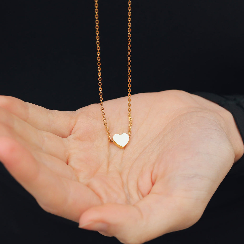 Stainless Steel Necklace – Mini Heart Pendant, Polished 18 Inch Chain, Hypoallergenic