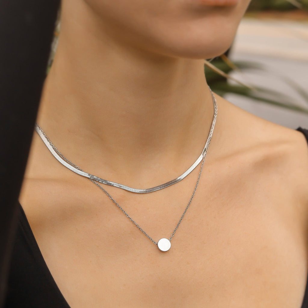 18K Gold Mini Necklace – Polished Stainless Steel 18 Inch Chain With Engravable Circle Pendant