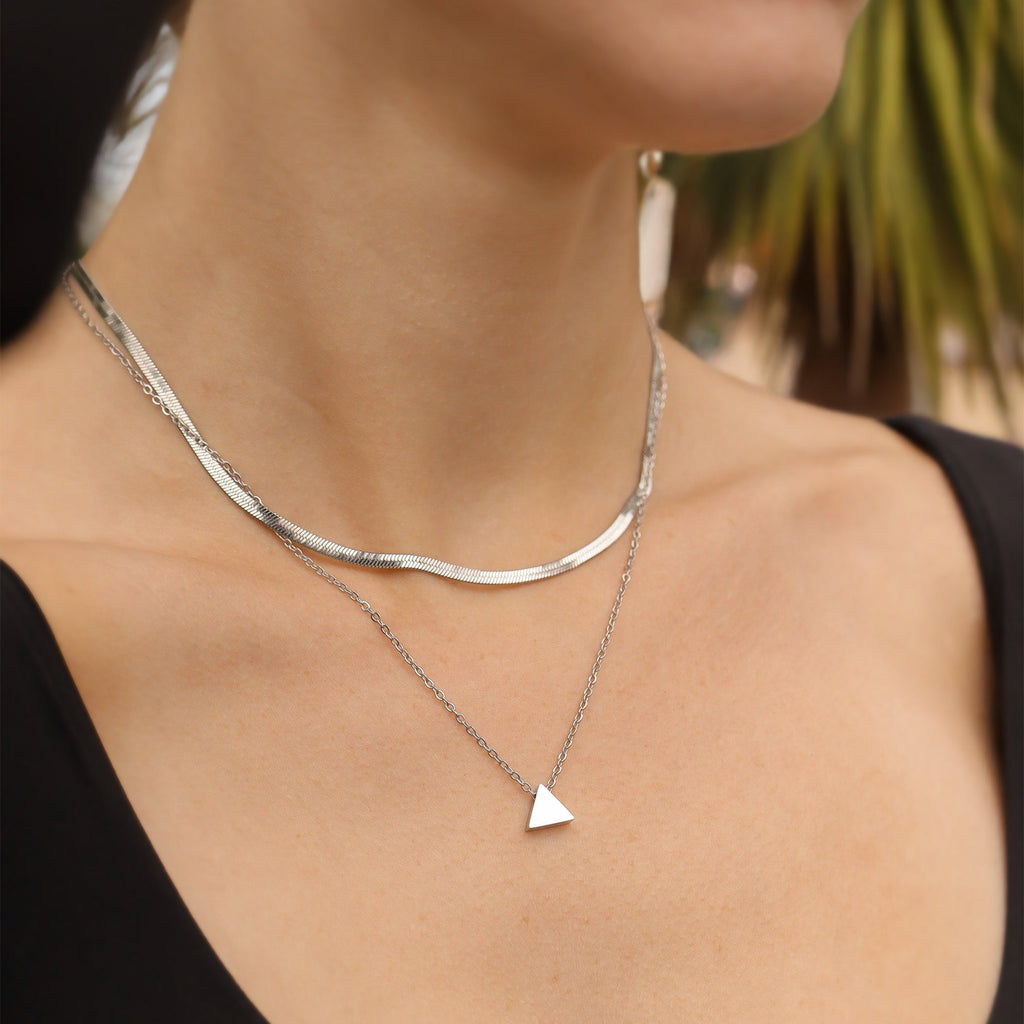 Mini Triangle Pendant – Gold Stainless Steel Charm | Engraved Necklace Accessory