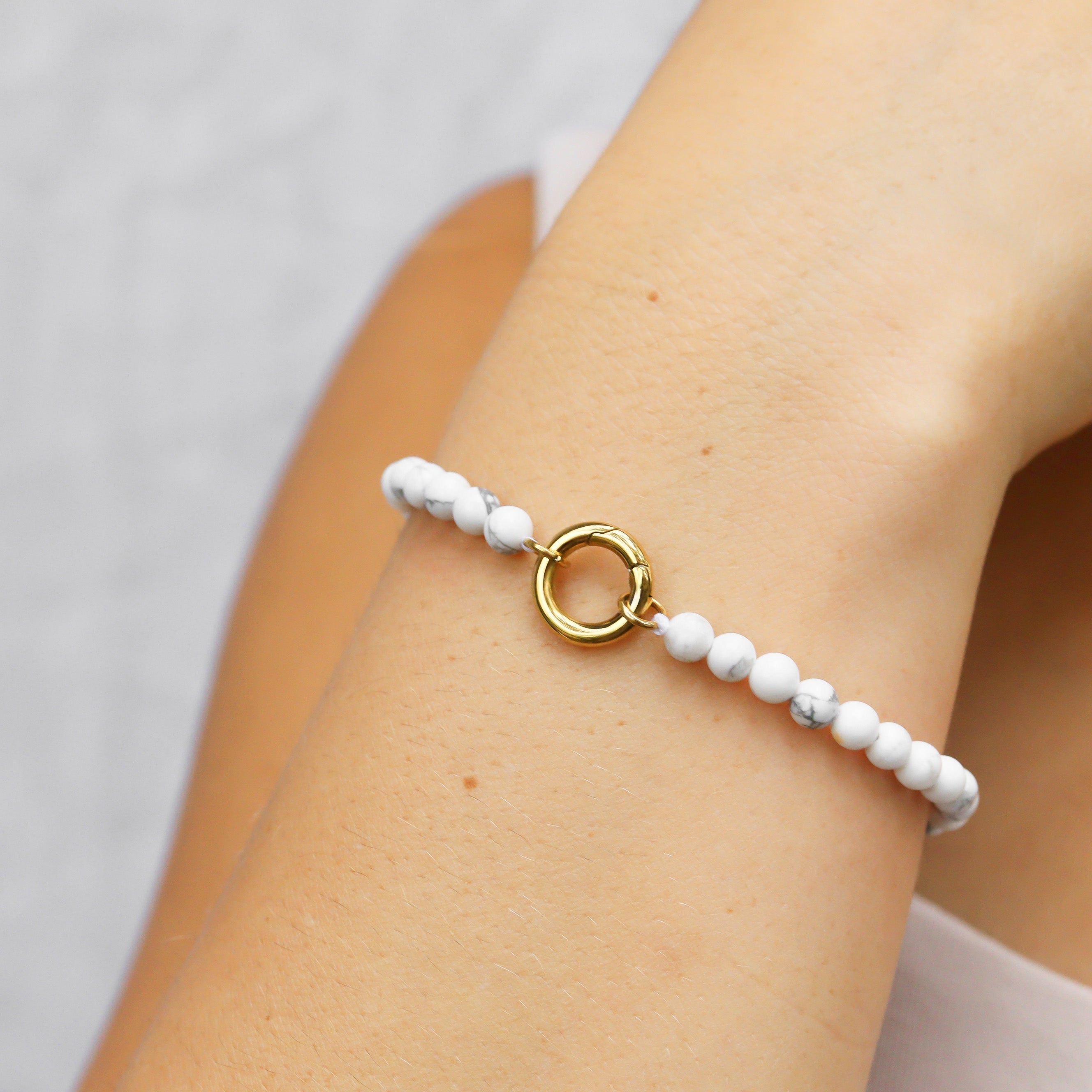 Charm Keeper Bracelet – 4mm Natural Stone Beads | Gold Stainless Steel Durable