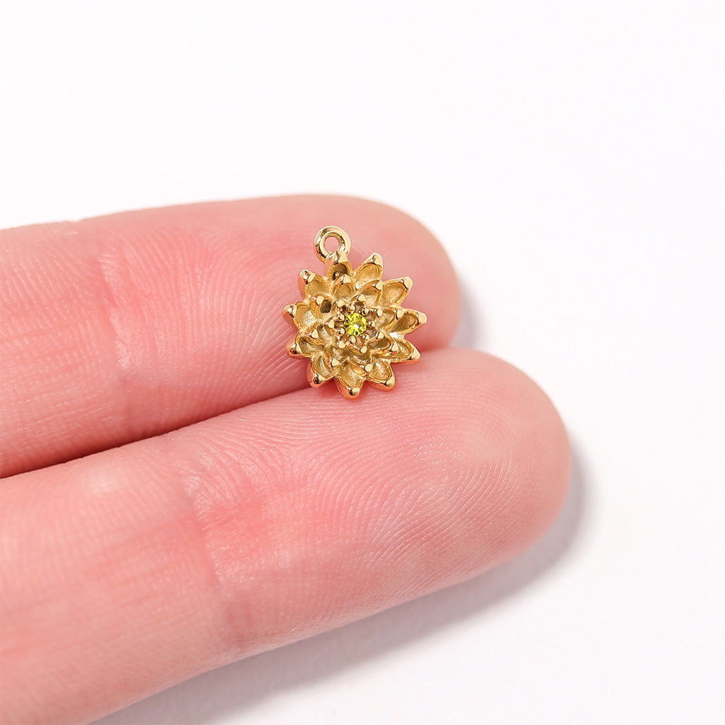Birth Flower Charm – 18K Gold PVD Coated Pendant with Birthstone Sparkle
